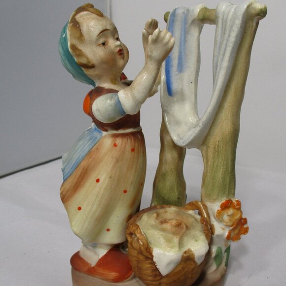 Vintage "Wash Day" Made in Occupied Japan Ceramic Porcelain Figure Figurine - Picture 1 of 9